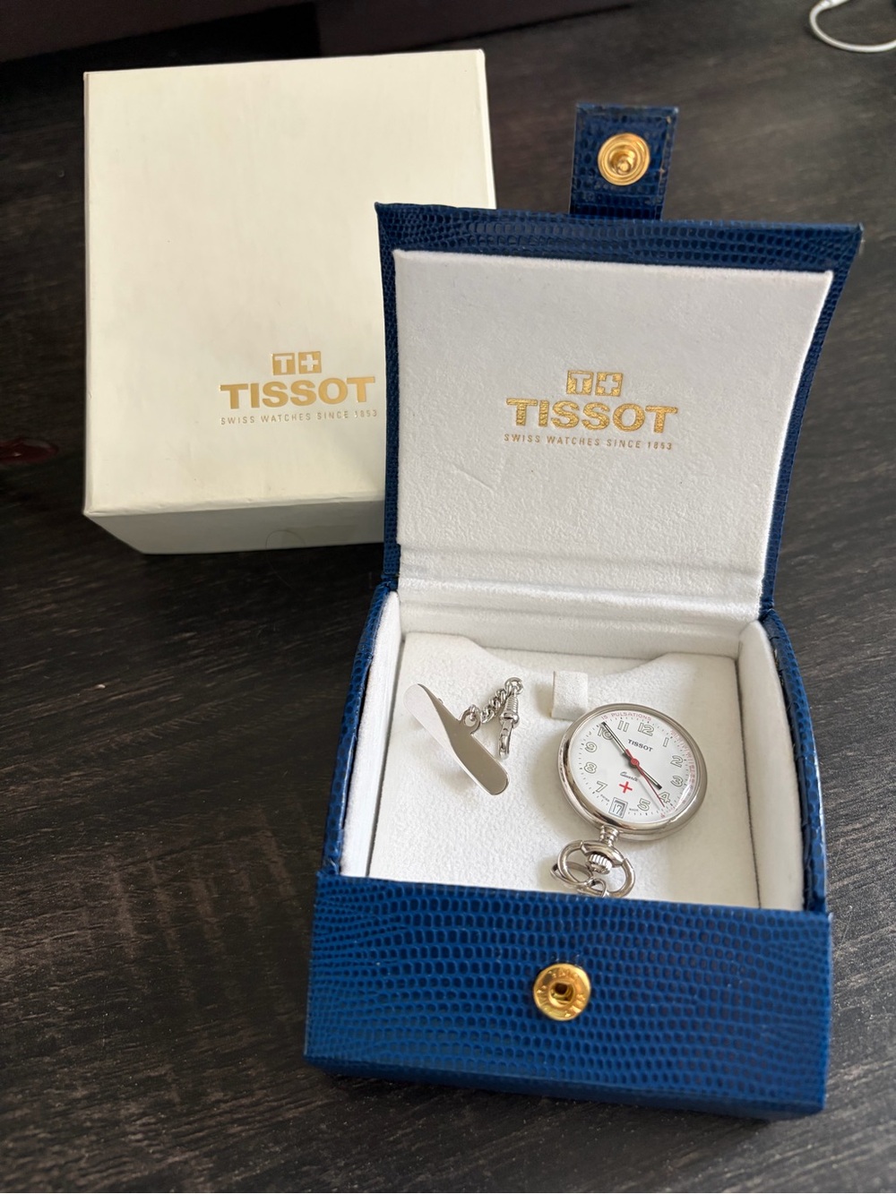 Tissot Silver Nurse Pocket Watch with Blue Presentation Case